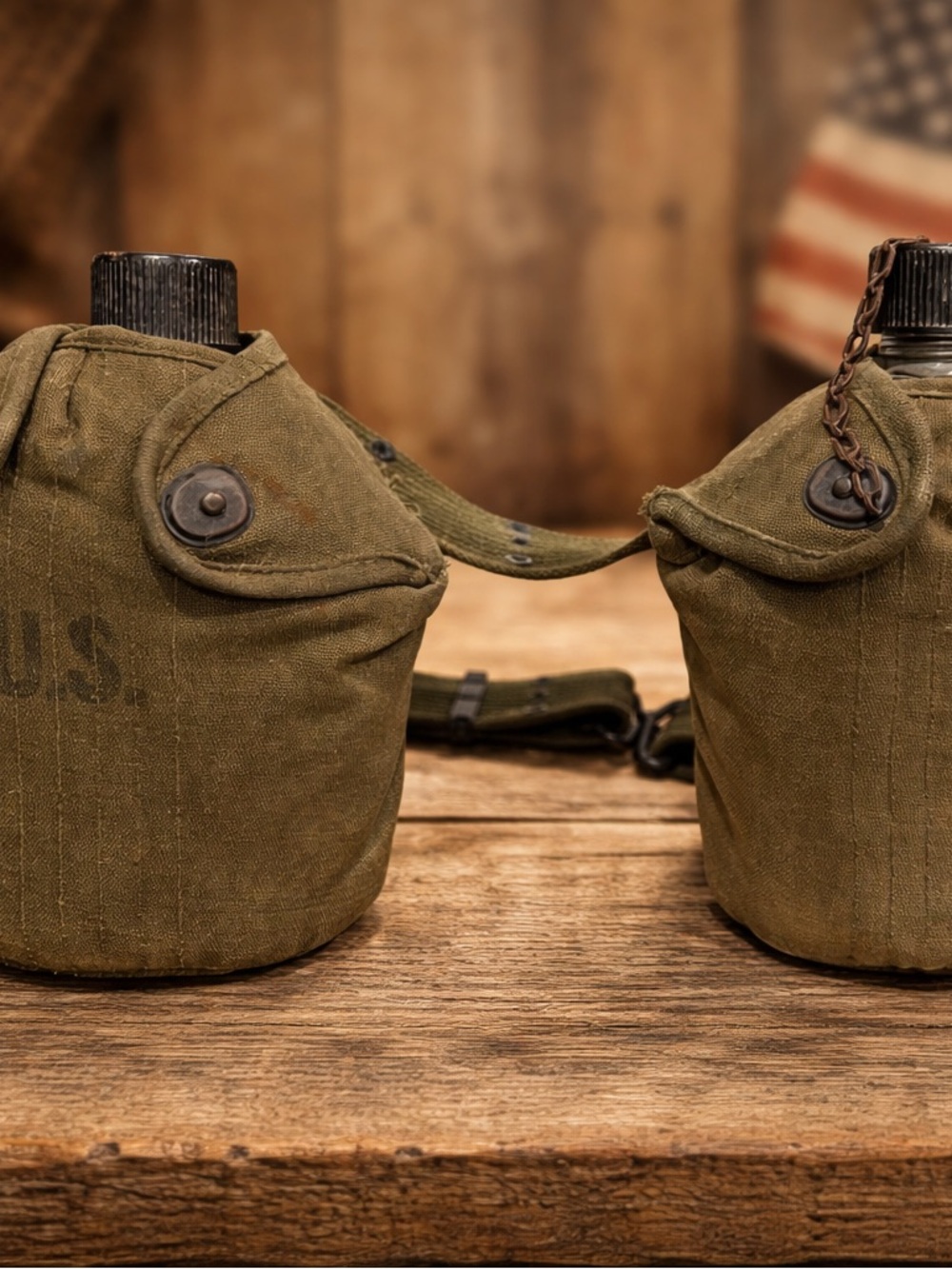 VTG Old US Issue Water Steel Canteens VOLLRATH 1943 World War 2 WW2 Army 40s